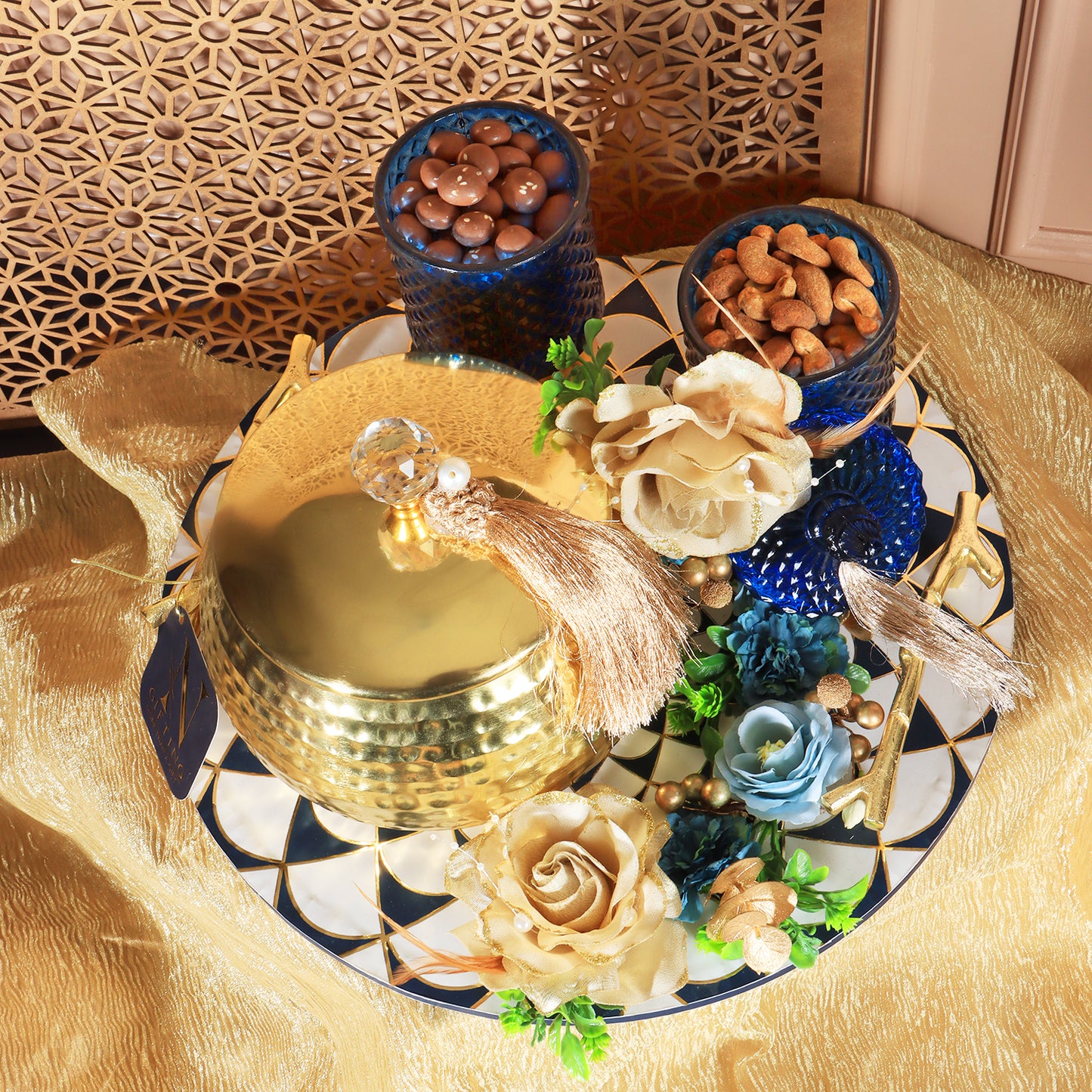 Gifting Tray | Blue Glass Jars | Gift Hamper