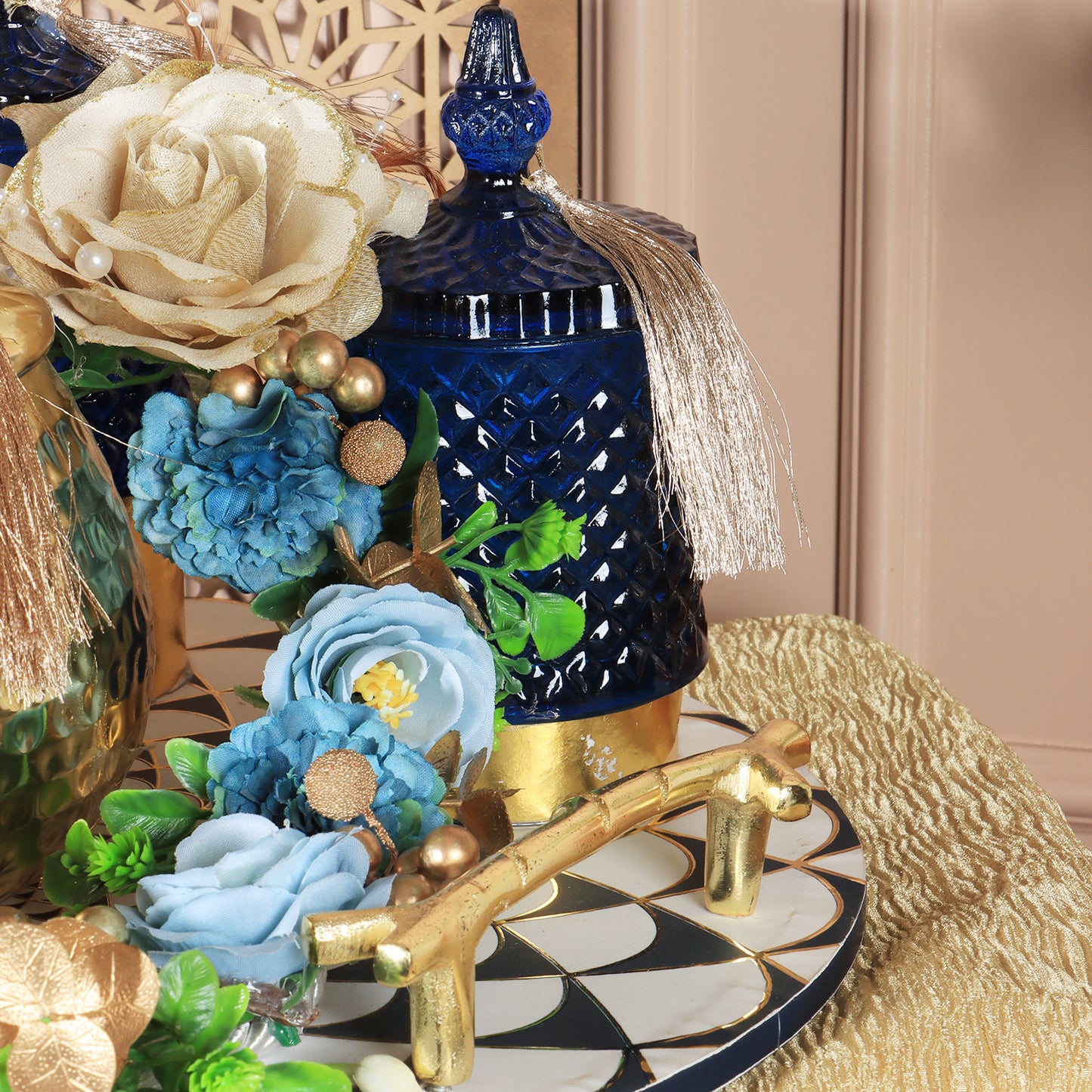 Gifting Tray | Blue Glass Jars | Gift Hamper