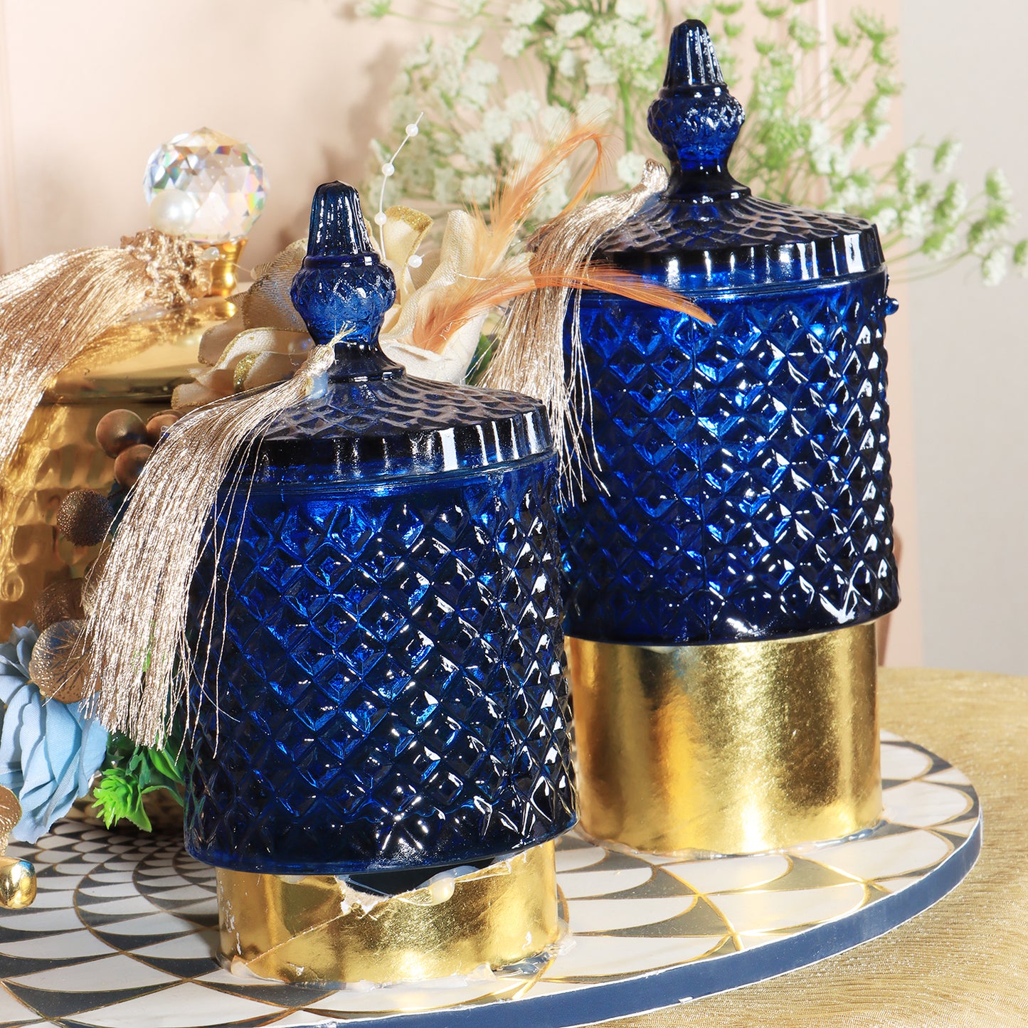 Gifting Tray | Blue Glass Jars | Gift Hamper